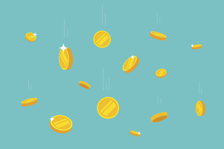 Yellow coins on blue background