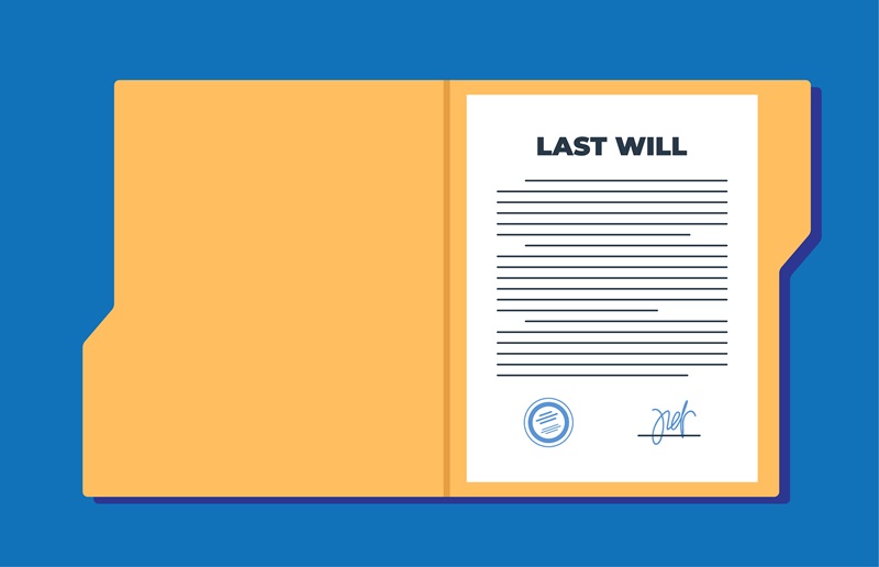 Folder with a paper inside that reads last will