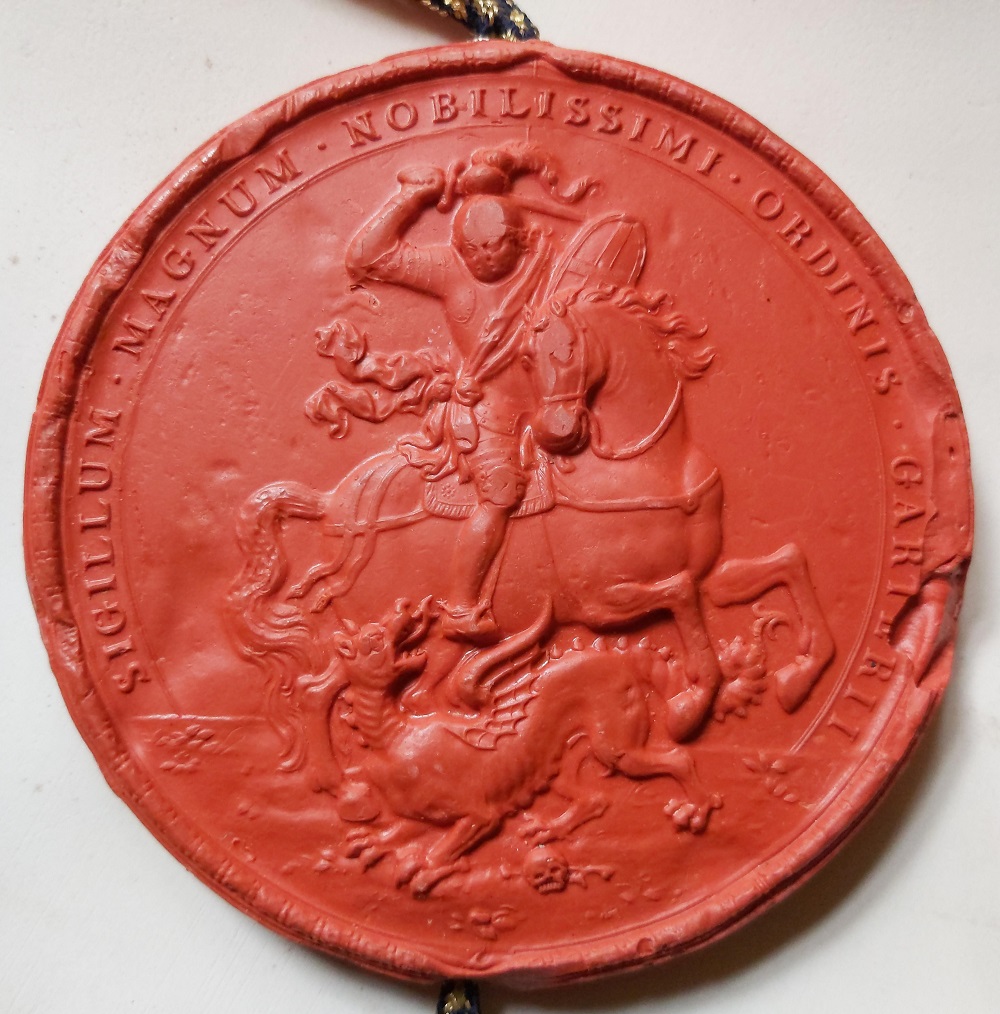 The front of the red seal of Princess Elizabeth with Garter arms